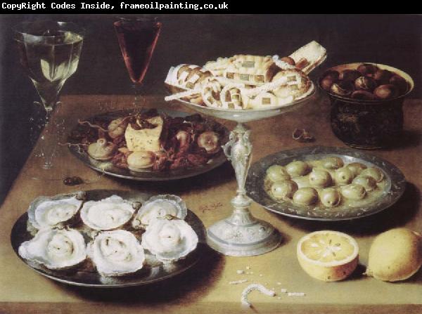 Osias Beert Style life with oysters confectionery and fruits